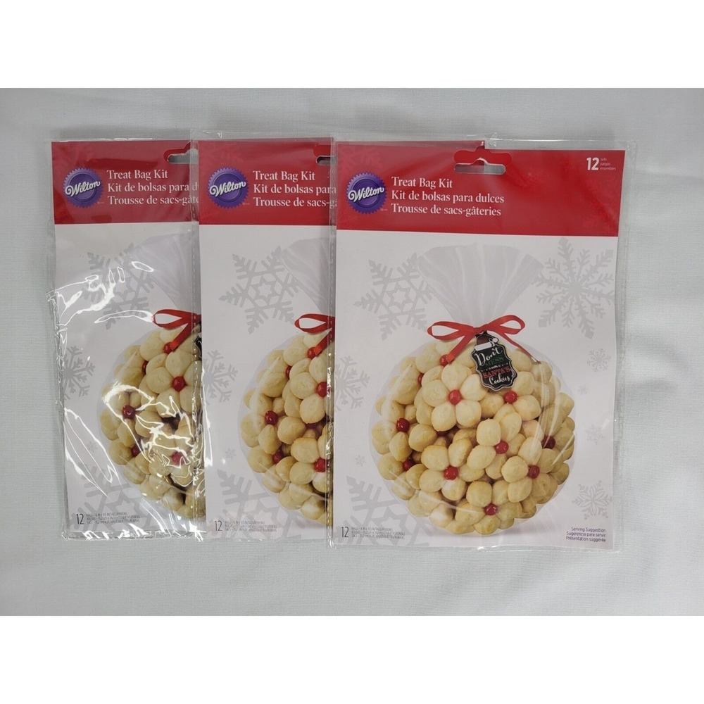 Wilton Christmas Treat Bag Kits 3 packs of 12 Bags With Ribbons & Tags